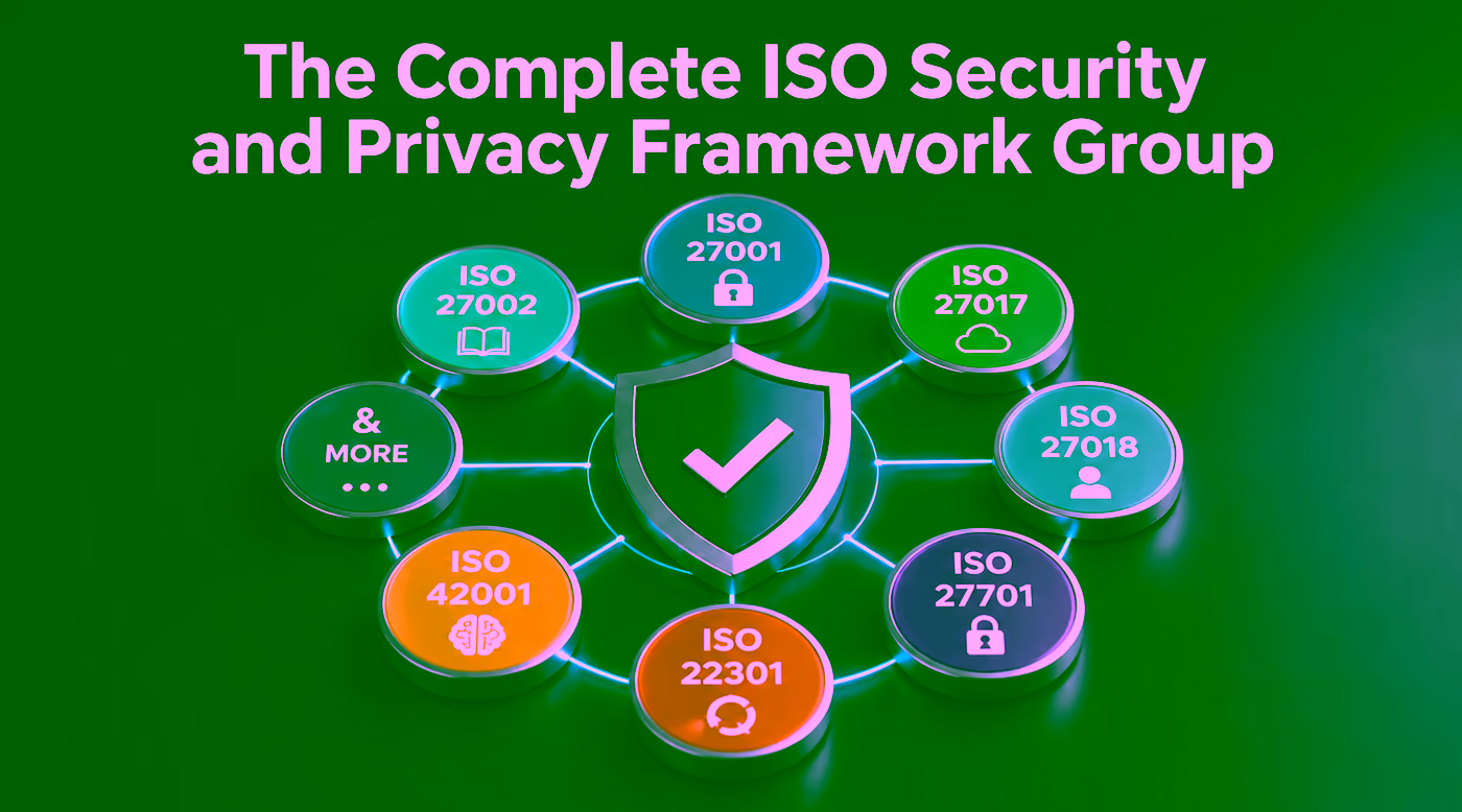 ISO framework group: ISO 27001, 27002, 27017, 27018, 27701, 22301, 31000, 42001 and more
